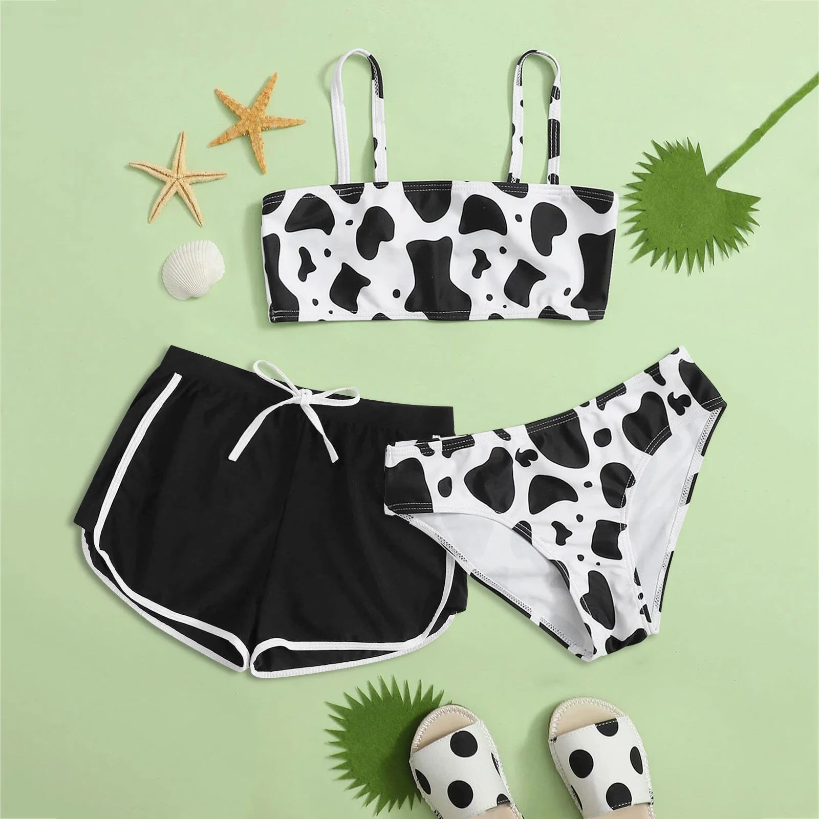 

Girls Summer Bikini Sets Tankini Crisscross Back Cow Floral Print Swimsuit Lovely Swimwear Bathing Suit купальник для девочки