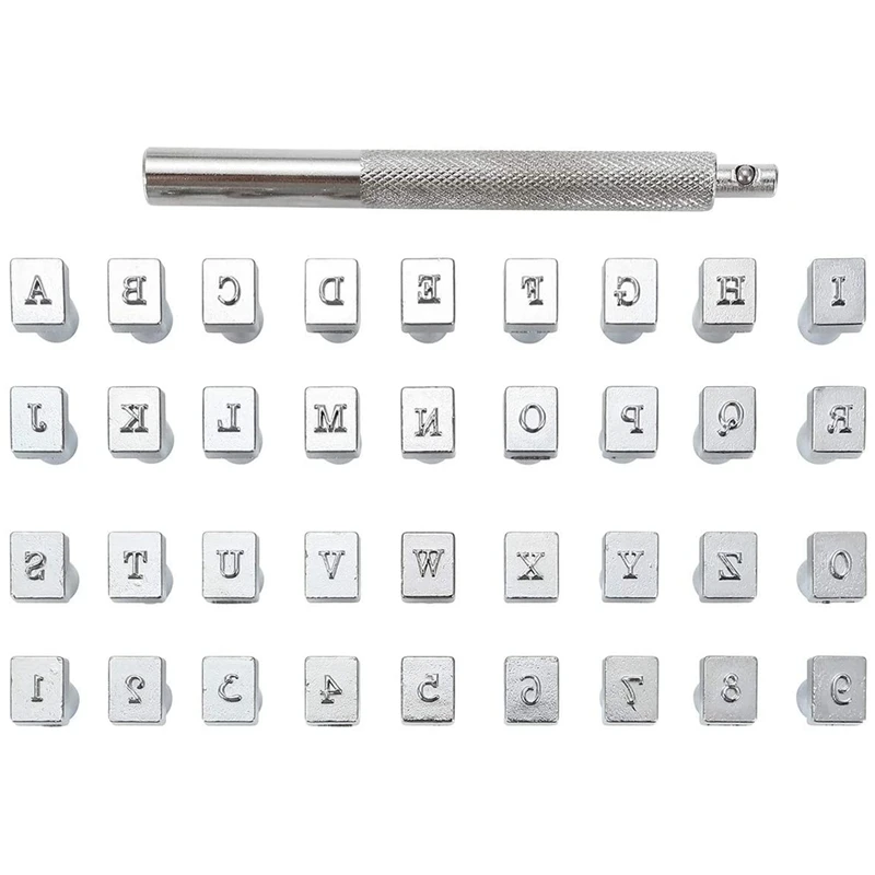 

36Pcs Leathercraft Metal Letter and Number Stamps Punch Set Tool, 26 Alphabet Imprinted Leather Punching Tools(3.5Mm)