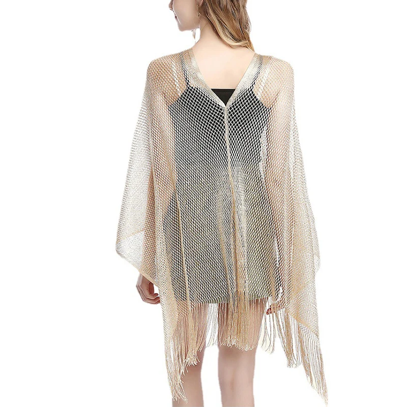 Элегантные вечерние платья шали для женщин золотистые серебристые проволочные с