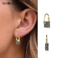 sipengjel korean fashion luxury cubic zircon pendant lock shape vintage geometric hoop earrings for women jewelry accessories