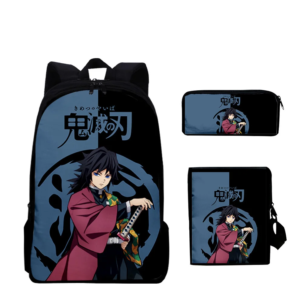 

2023 3pc/set Demon Slayer Backpack Shoulder Bag Pencil Case Boys Girls Cartoon Anime Kimetsu No Yaiba Tomioka Giyuu Schoolbag