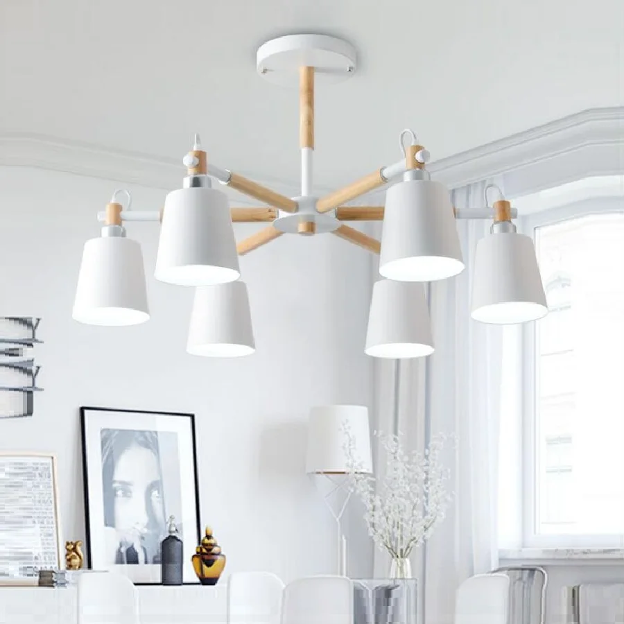 

Lustre Solid Wood Chandelier For Living Room Iron Lampshade LED Chandelier Lighting Lustres Para Sala De Jantar Home Lamp Modern