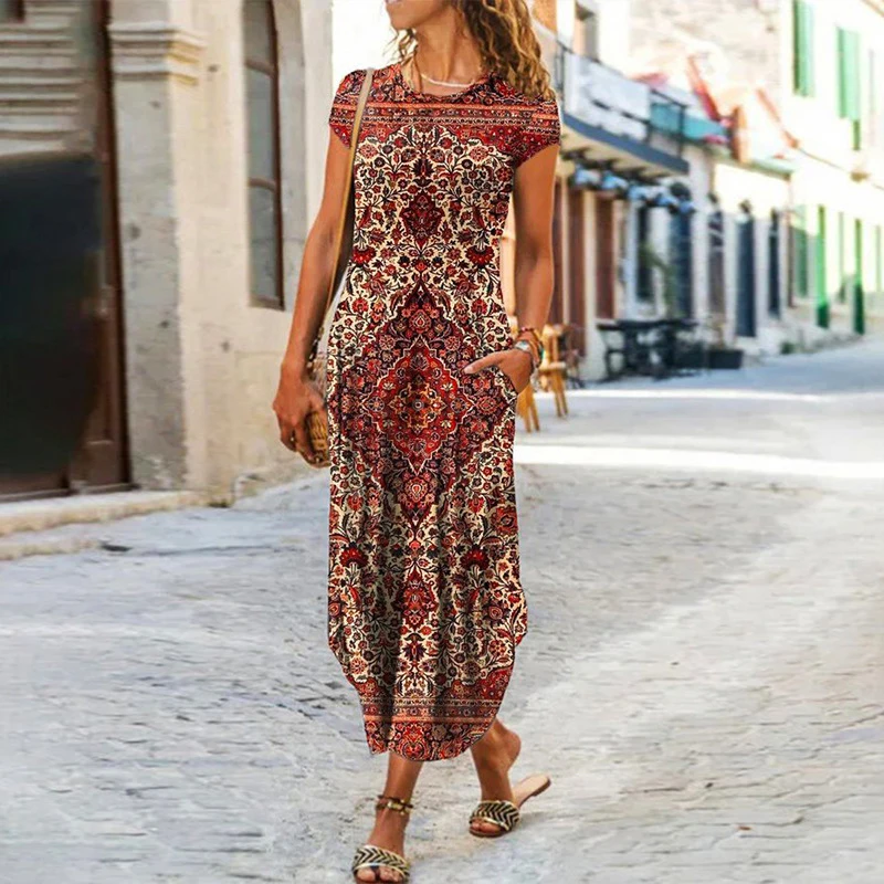 

Элегантное женское длинное платье 2023, летнее женское платье с V-образным вырезом для офиса и вечеринок, женское платье-трапеция с принтом, пл...