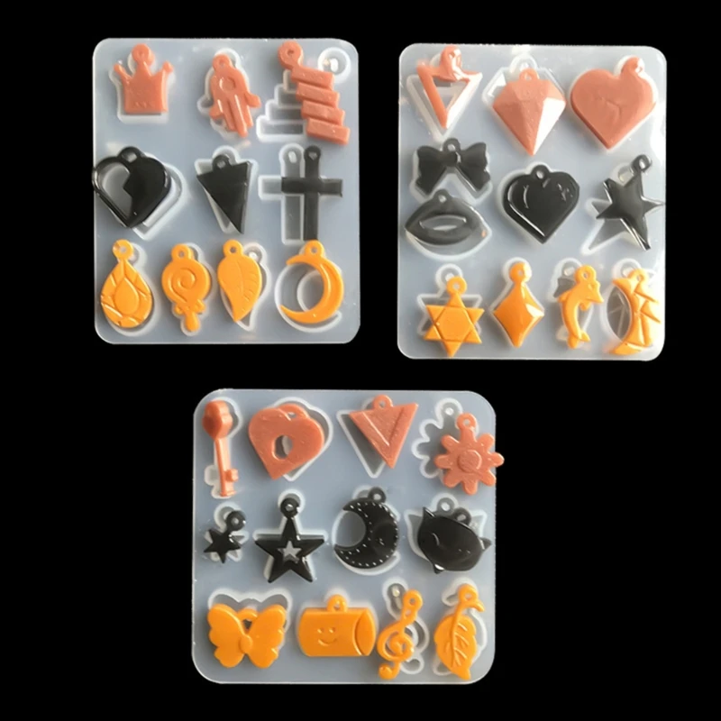 

634C 3Styles Earring Combination Ornament Molds Love Crossed Leaves Moon Star Mold Resin Pendant Mold Suitable for Diy