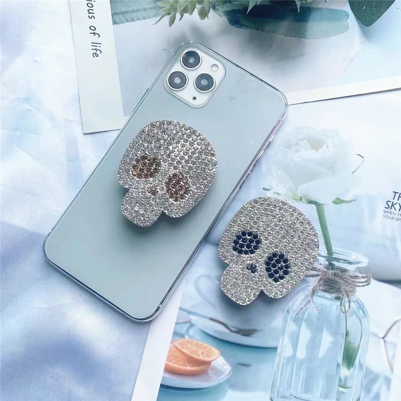 Портативный Блестящий бриллиантовый кронштейн в виде черепа складной держатель