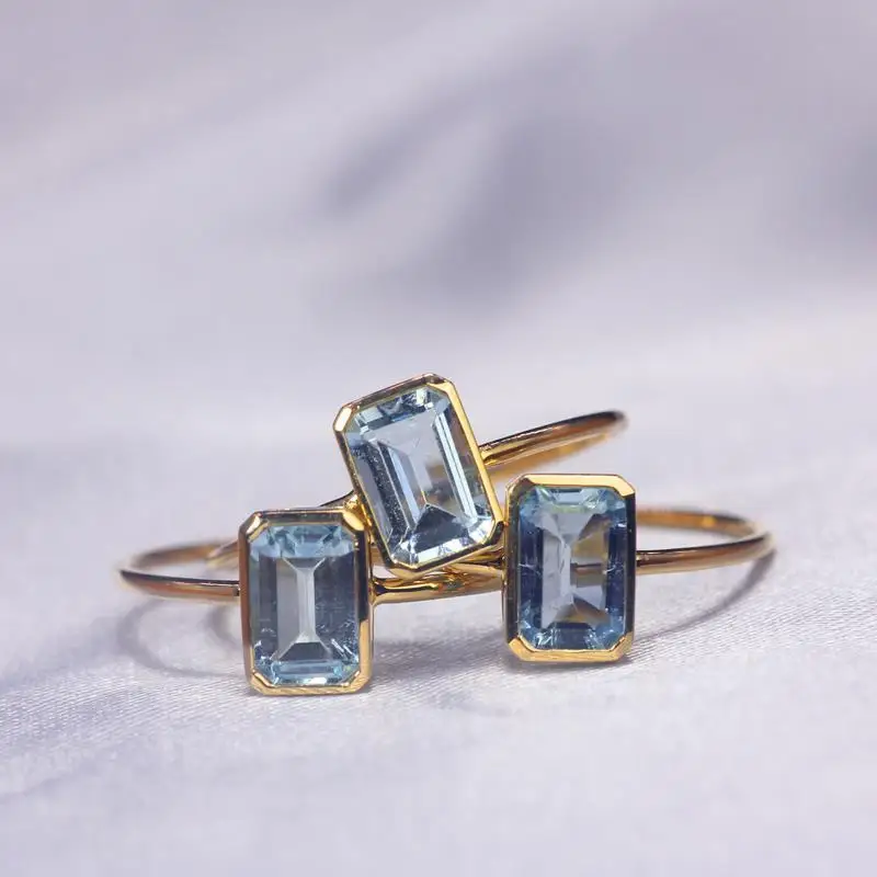 

Water Stone Square Sea Blue Treasure Minimal Design Ring Women's Summer Ice Ins Versatile