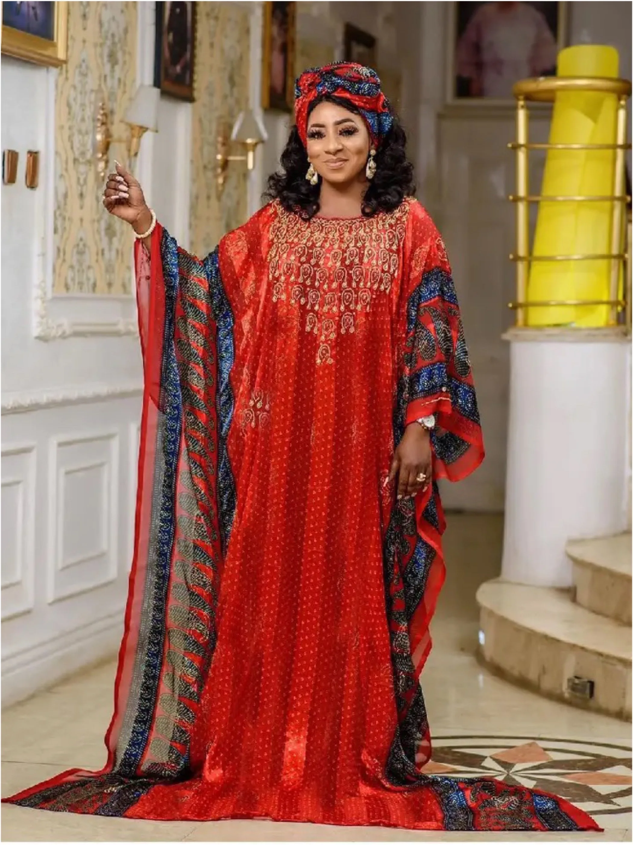 

2023Abayas For Women Dubai Print Beading Chiffon Jilbab Muslim Fashion Set 3Pcs Loose Femme Robe With Inner Dress Headscarf