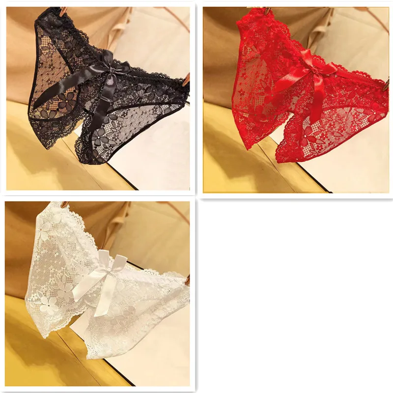 

3Pcs/Set Sexy Lingerie Panties Ladies Open Crotch Panties Low Waist Sexy Lace Transparent Free Temptation Large Size Briefs