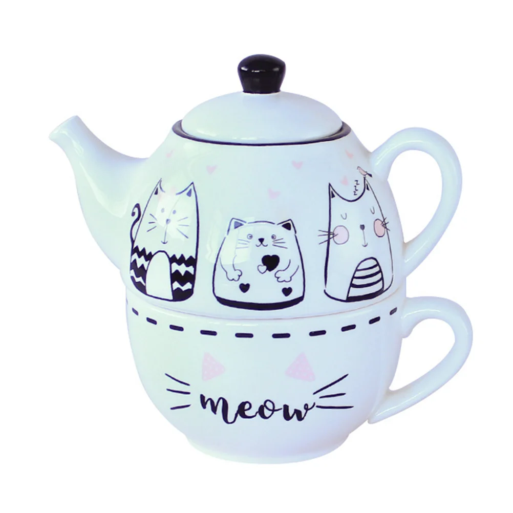 

1 Set Fashion Ceramic Tea Cup Teapot Set Romantic Lovely Cat Pattern Tea Set Kit