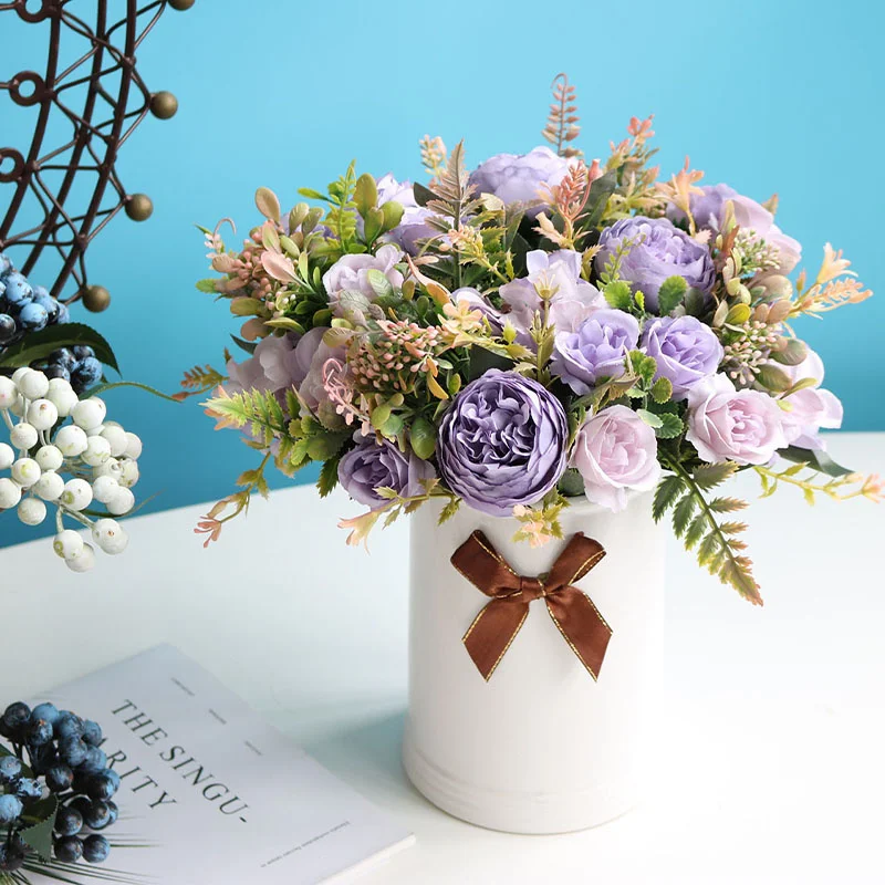 

Искусственные розы в стиле ретро, Европейский цветок, искусственный цветок для осеннего букета, пиона, искусственный цветок