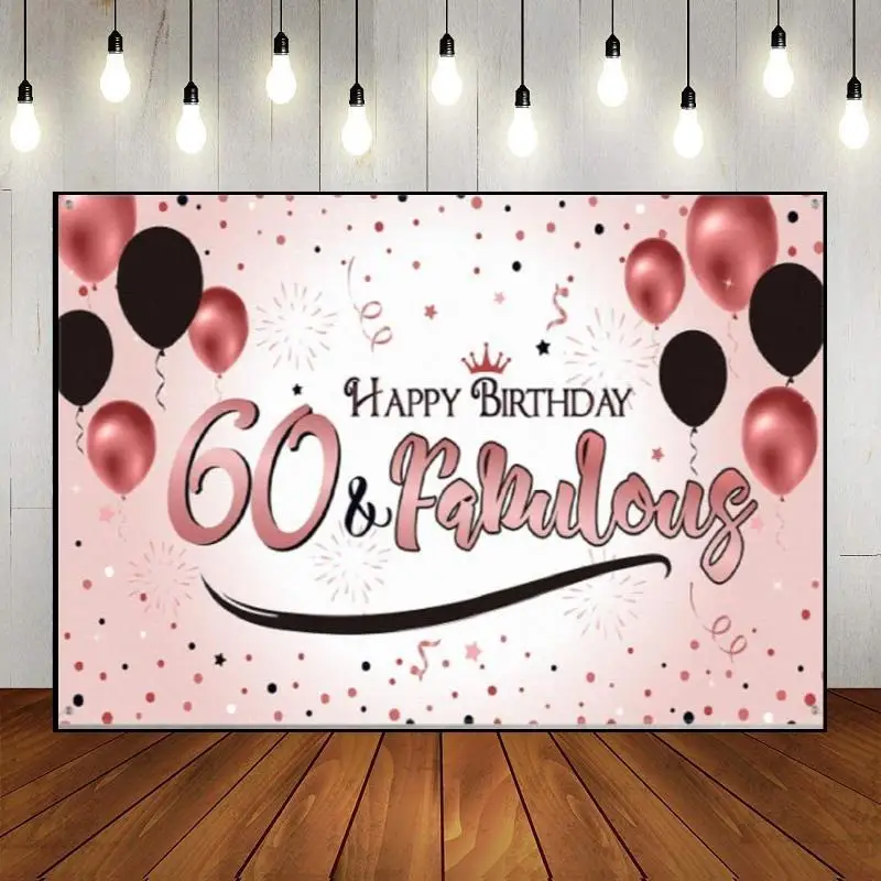 Happy 60th Birthday Party Wall The Breath of Youth Decoration Photography Backdrop Custom Balloon Golden Photo Banner Man Woman