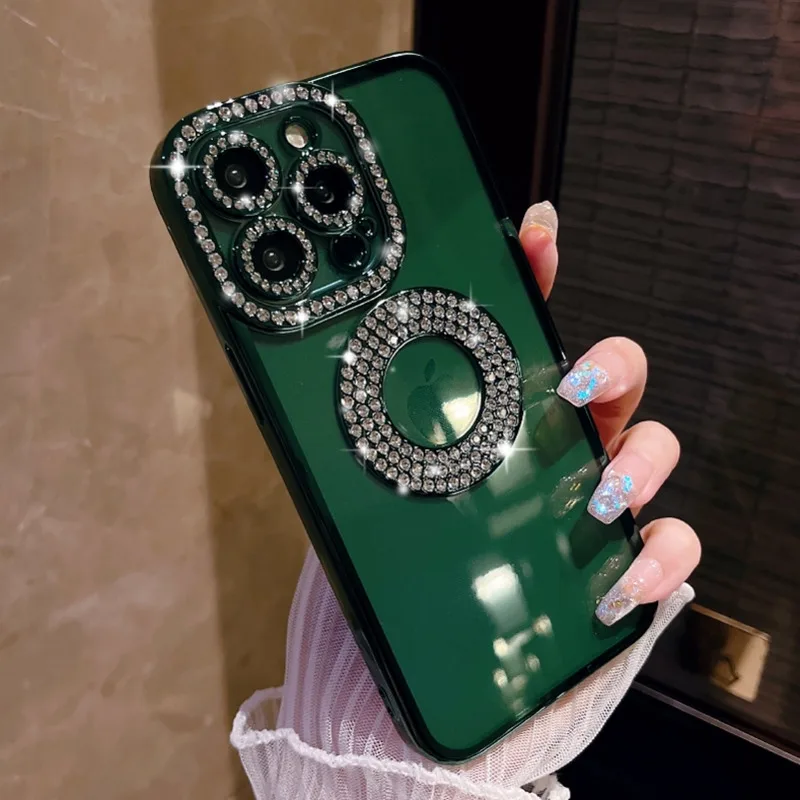 

Luxury Girl's Plating Glitter Diamond Case For IPhone 14 Plus 11 12 13 Pro Max Logo Hollow Out Rhinestone Transparent Lens Cover