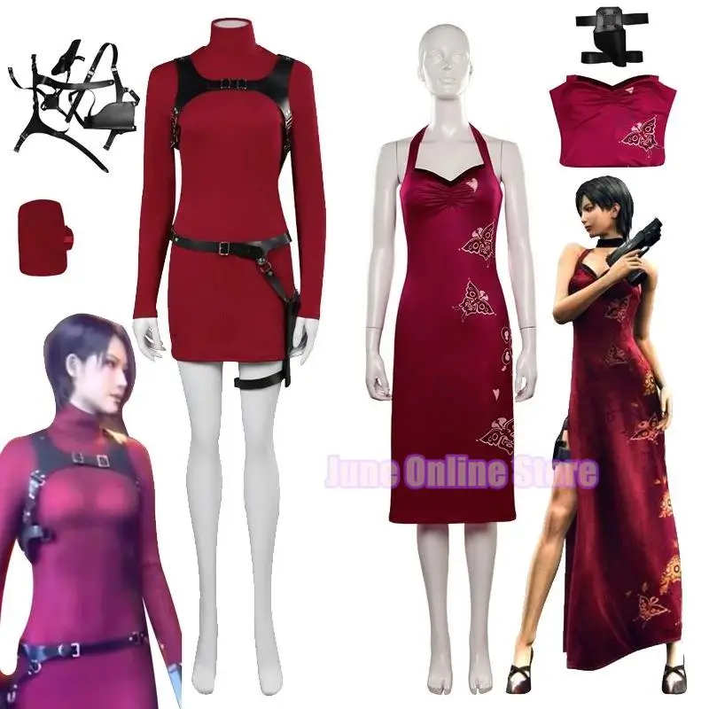 

Female Resident 4 Ada Wong Cosplay Costume Evil Cheongsam Dress Bag Halloween Carnival Disguise Suit For Adult Women Girls