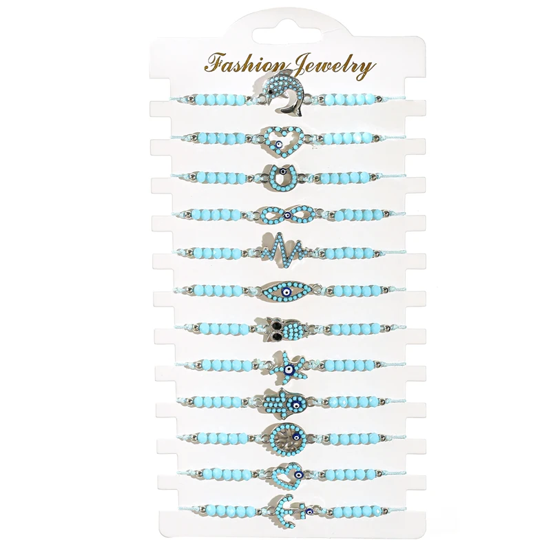 

12pcs/set Mixed Animal Eye Charms Bracelet for Women Men Adjustable Rope Braid Beads Chain Bracelet Fashion Jewelry