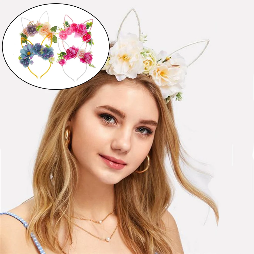 

Spring Animal Ear Flower Hat Hairband Bunny Easter Headwear Happy Easter Day Decor 2023 Girl Animal Headband Gift Favor