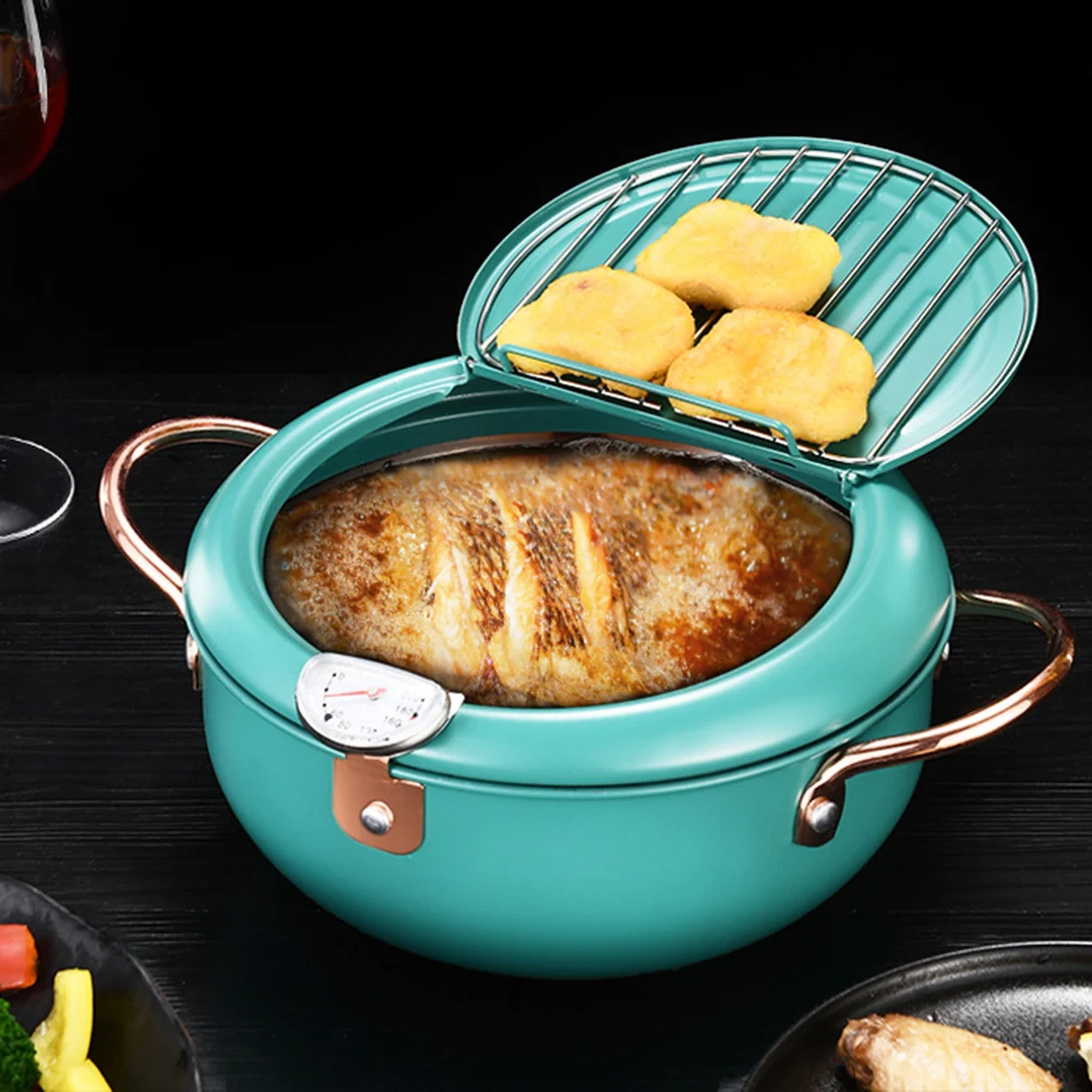 

Japan Deep Fryer With Thermometer and Lid 304 Stainless Steel Kitchen Tempura Fryer Pan Fryer Without Oil Frying Pan FryerCocina