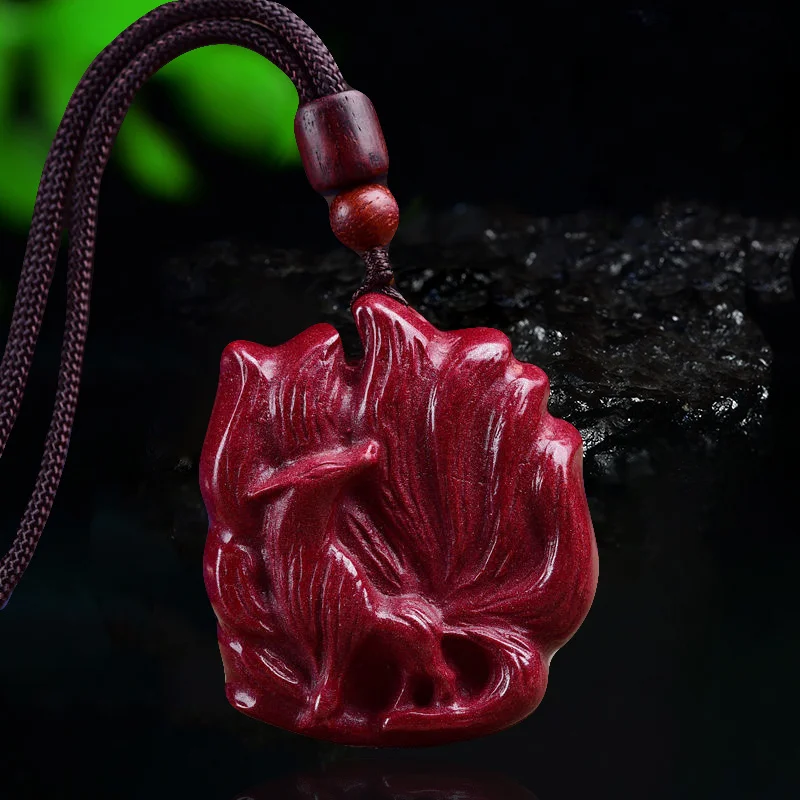 

Charm Accessories Real Man Necklaces Vintage Men Gemstones Natural Red Amulet Jewelry Cinnabar Nine Tailed Fox Necklace Pendant