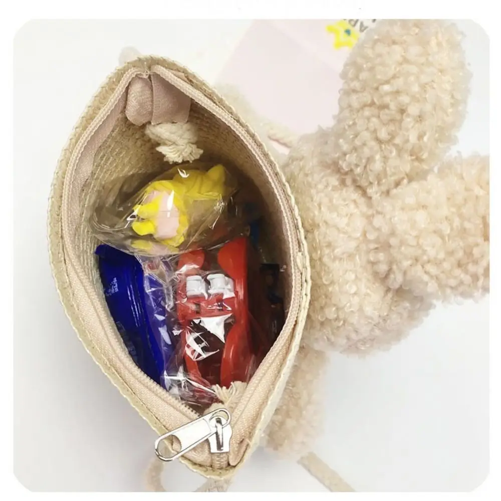 Соломенная Сумка С Рисунком Кролика Для Девочек Летний Кошелек Монет На Молнии