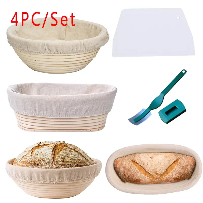 

2023NEW Handmade Rattan Bread Banneton Basket Set With Liner Bread Proofing Baskets Round/Oval Sourdough Proving Basket Bakery C