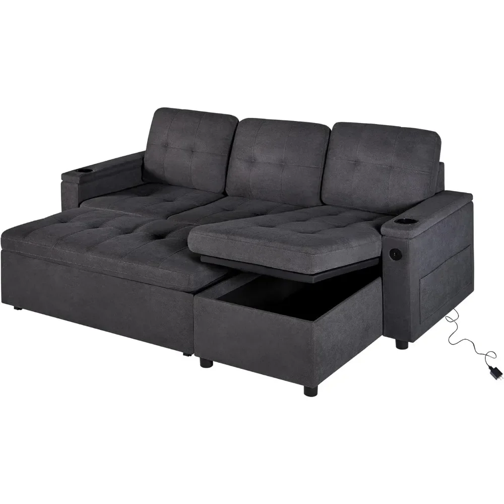 Г-образный диван-кровать с USB-портом для зарядки местом хранения вещей выдвижной