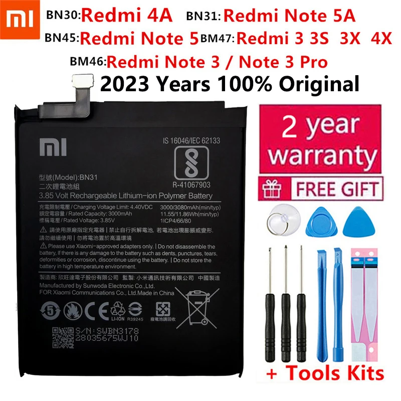 

Xiao Mi Original Battery For Xiaomi Redmi 3 3S 3X 4X 3 pro Note 3 5 5A 4A Pro Mi 5X BM46 BM47 BN30 BN31 BN45 Replacement Battery