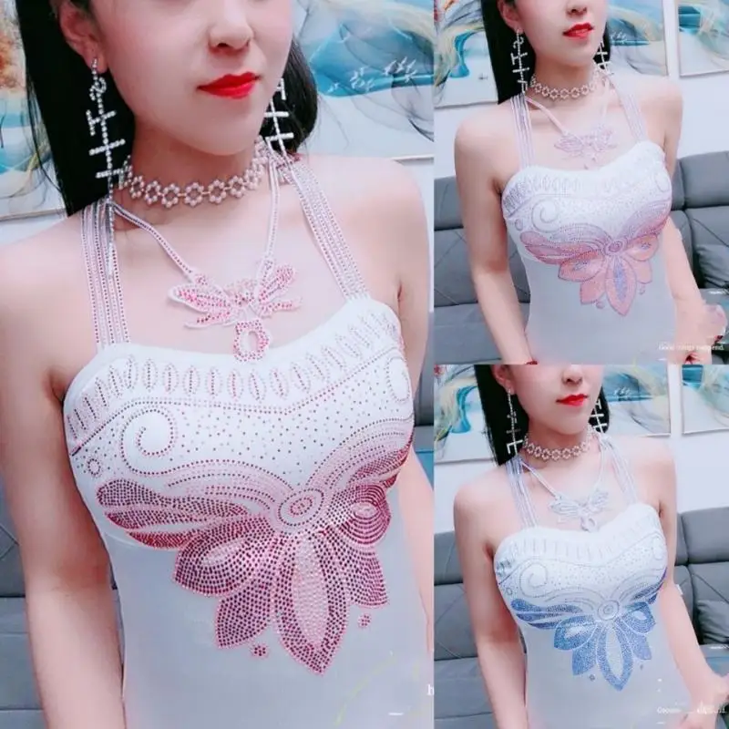 

1Pc Women Fashion Spring Summer High Quality New Vest Sling Female Rhinestone Lace Bee Butterfly Sleeveless Top Vest Sling