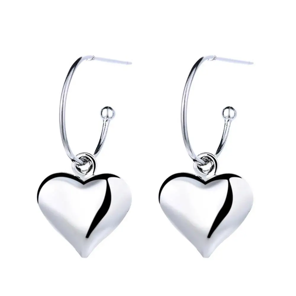 1Pair Heart Earrings Fashion Heart Buckle Hoop Drop Earrings Trendy Elegant Simple Jewelry Silver