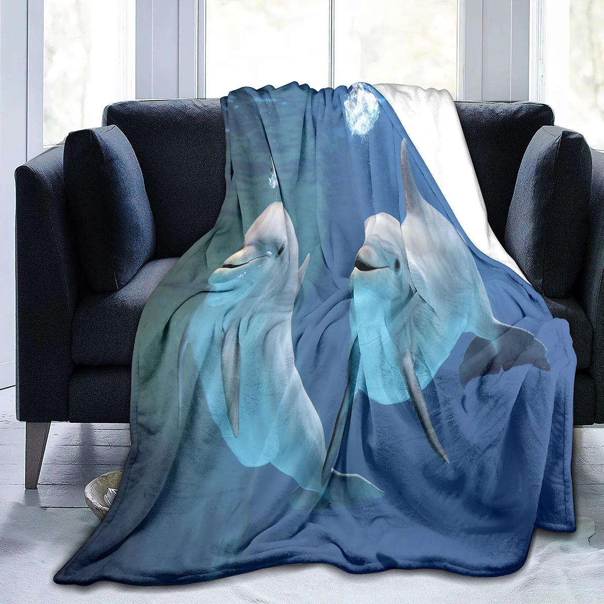 

Super Soft Warm Lightweight King Queen Size for Bed Couch Dolphin Flannel Throw Blanket Cute Kawaii Sea Animals Pattern Blanket