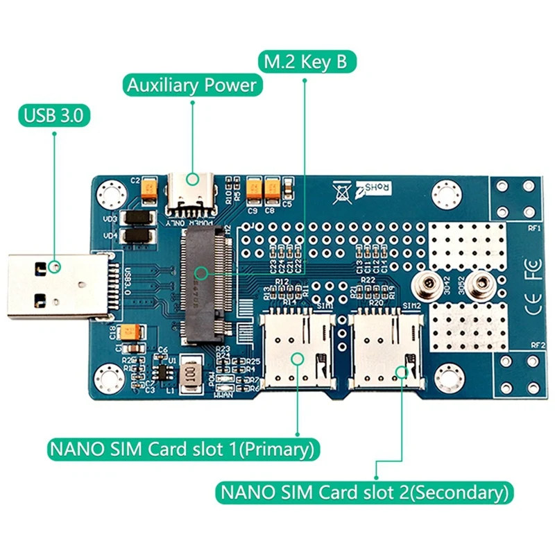 Фото Адаптер M.2 на USB 3.0 с двумя слотами для NANO SIM-карт, поддержка модулей 3G/4G/5G/LTE 3042/3052 для настольных ПК-EFT №2