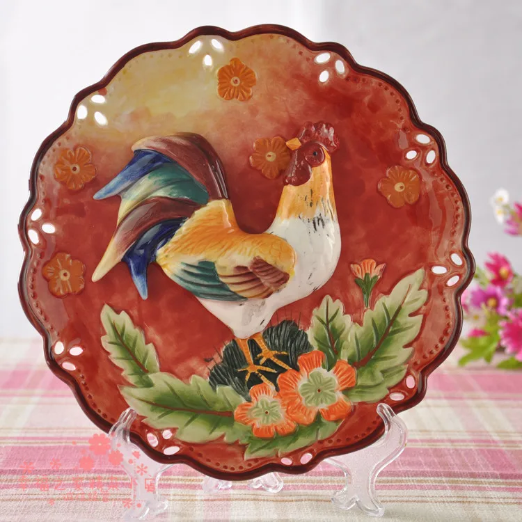 

3D Rooster Cock Decorative Wall Dishes Porcelain Decorative Plates Home Decor Crafts Room Decoration Accessories Figurine