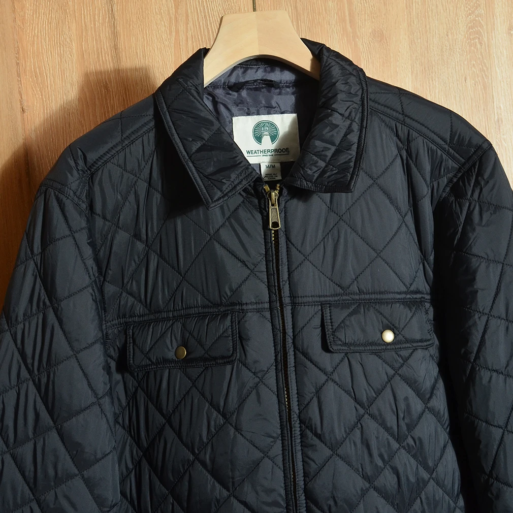 Export Single Autumn and Winter Men's Sports Quilting Diamond Plaid Lapel Warm Cardigan Zip-up Cotton-Padded Coat Cotto... |