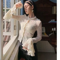 2022 new women gothic lace shirts fashion irregular hollow out blouse butterfly sleeve patchwork tops elegant summer shirt