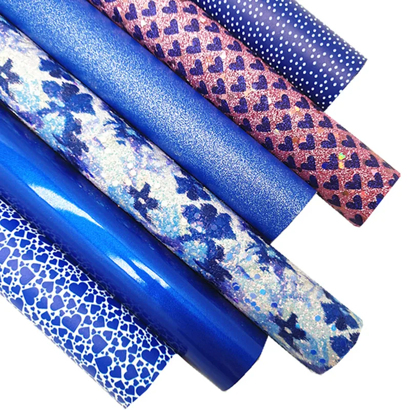 Синие листы из искусственной кожи с принтом сердца Шиммер блестящая кожа