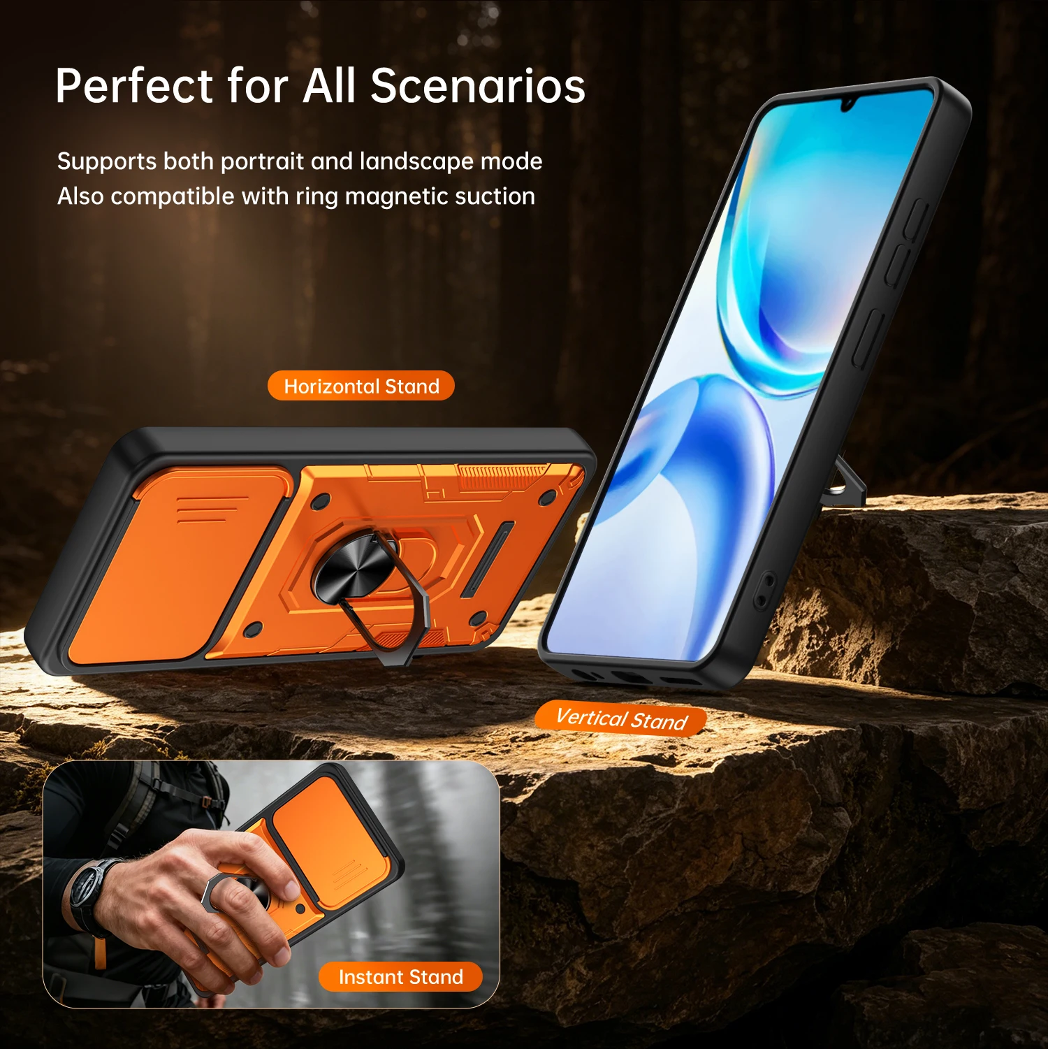 Фото Чехол Nanshan Armor для ZTE Blade A36 Z2472 с защитой камеры, металлическим кольцом-подставкой и противоударным покрытием №5