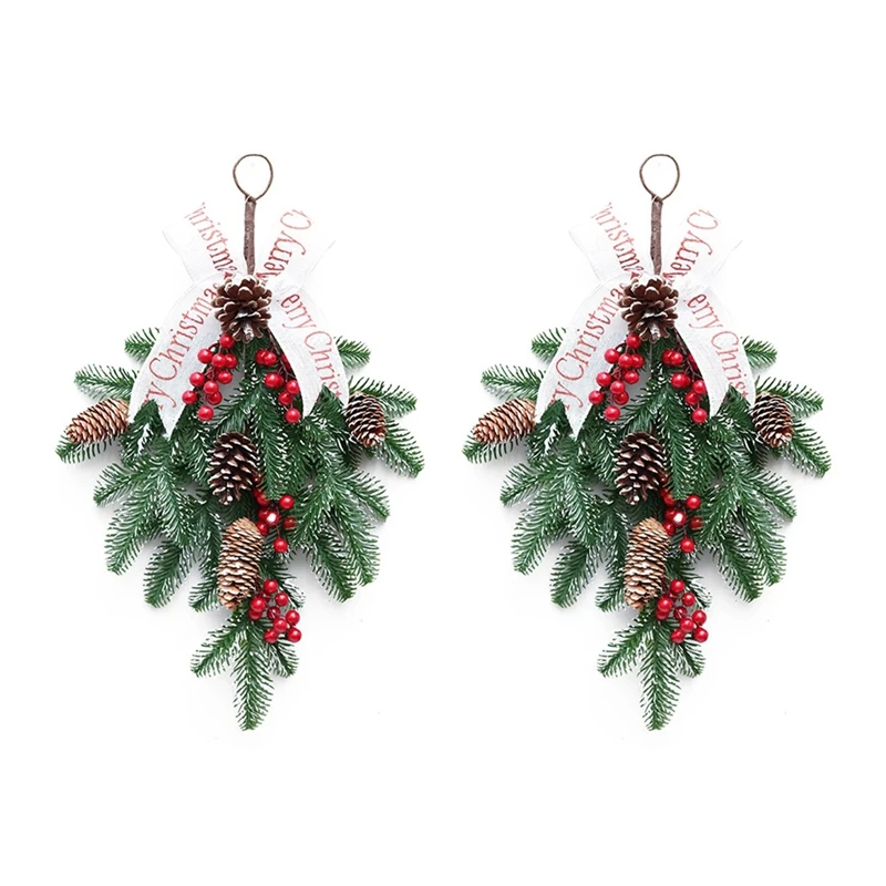 

2X Christmas Garland Rattan PE Red Fruit Wall Hanging Upside Down Tree Shopping Mall And Hotel Door And Window Ornaments