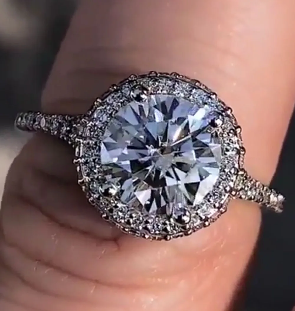 Custom Solid 10K White Gold Women Wedding Party Anniversary Engagement Ring 1 2 3 4 5 Carat Round Moissanite Diamond Trendy