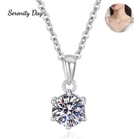 serenity day s925 sterling silver inlaid d color vvs diamond classic six claw pendant 123ct moissanite necklace fine jewelry
