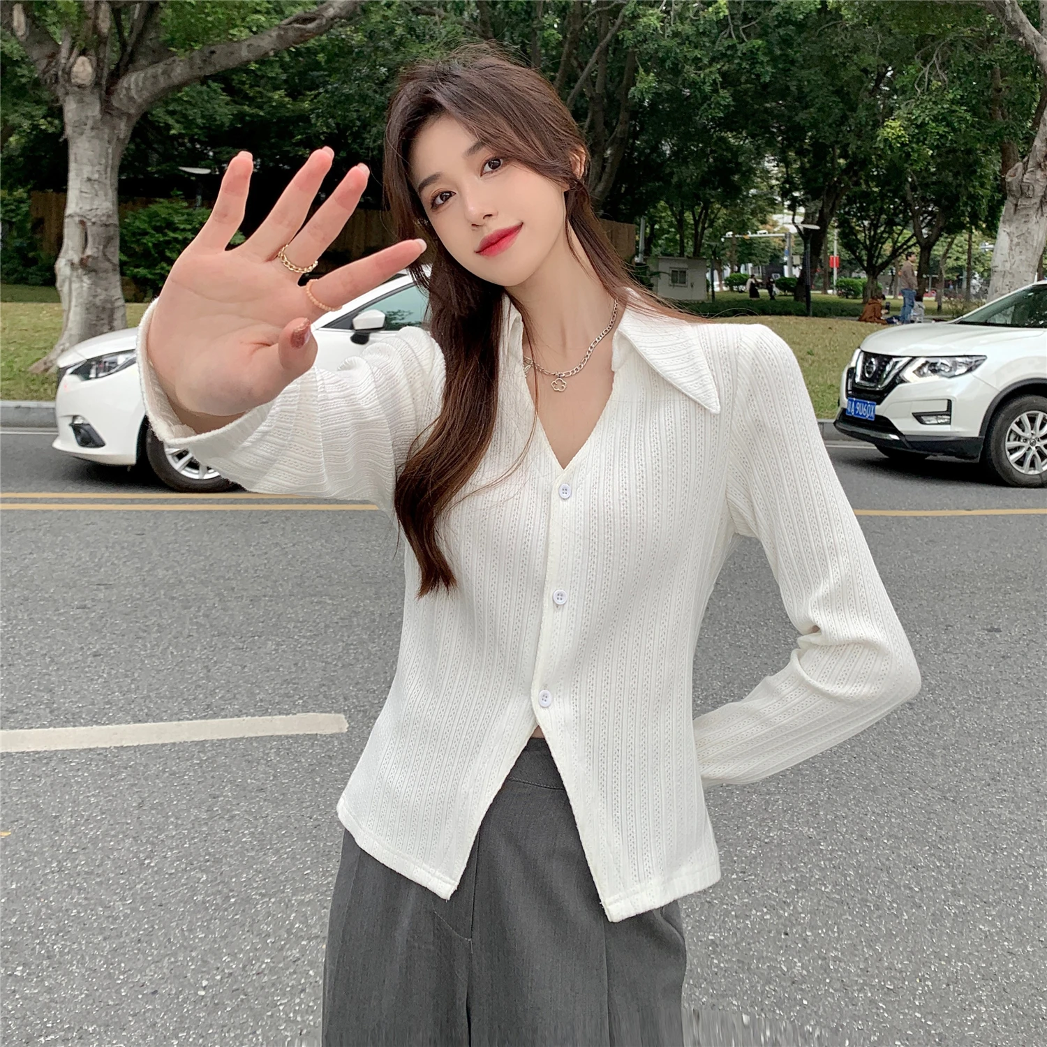 

Real price ~ Foam cream cardigan long sleeve shirt Women's white long sleeve T-shirt top cardigan