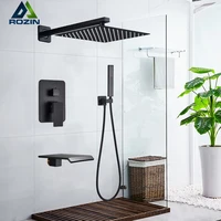 commercial black waterfall tub spout stainless steel ultrathin 81012 inch shower head rainfall shower faucet set hand shower