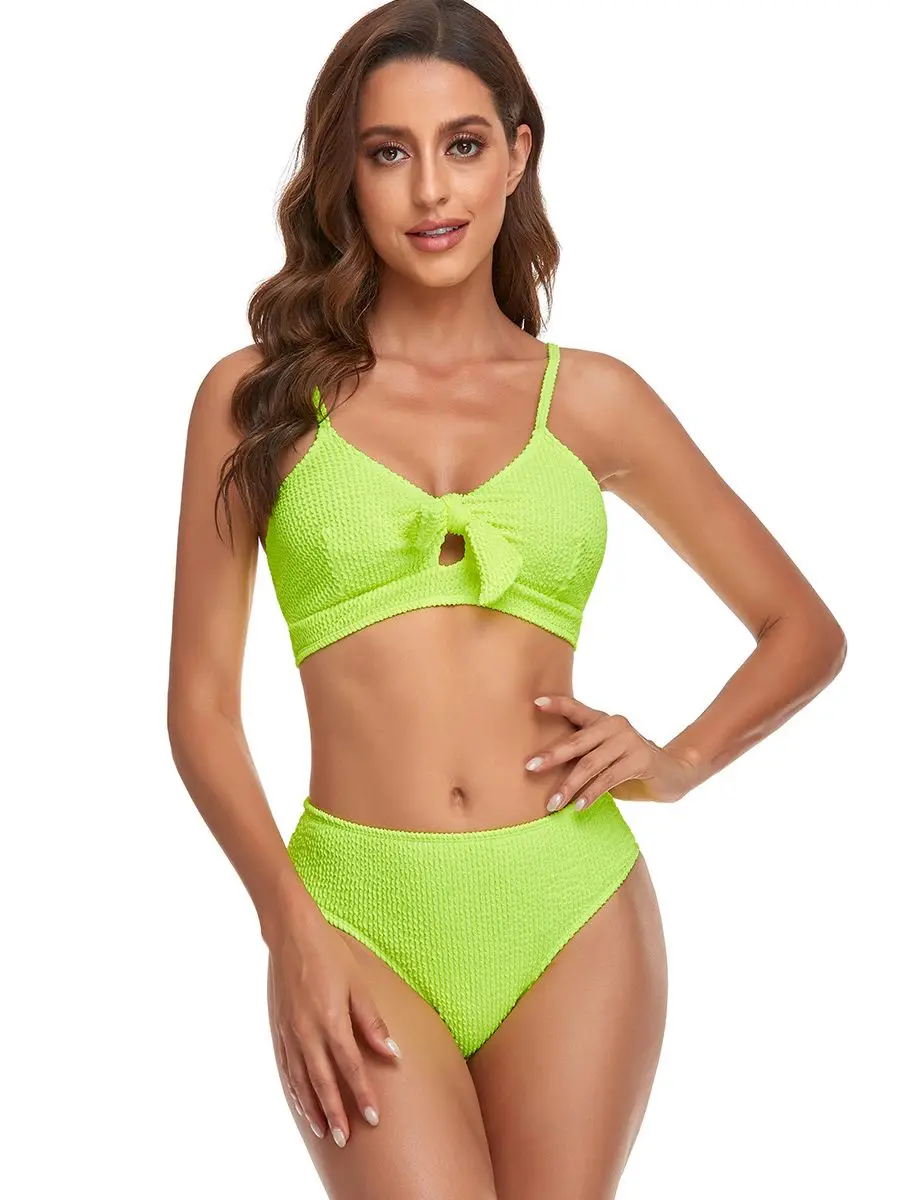 

2022, бикини с высокой талией, текстурированный купальник, женский купальник пуш-ап, Женский неоновый флуоресцентный желтый купальный костюм,...