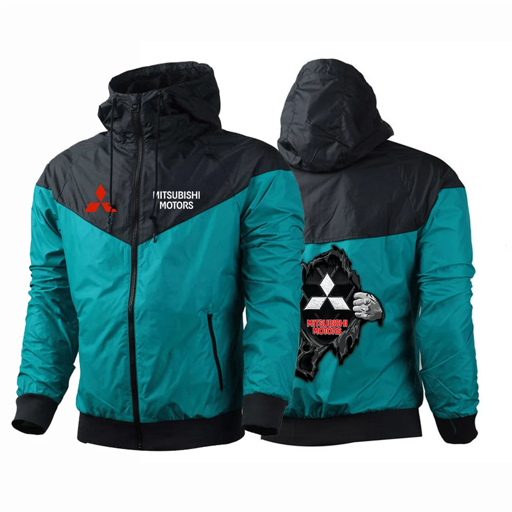 

2023 Autumn Motorcycle For mitsubishi Logo Printed Outdoor Waterproof Windbreaker Jackets Hooded Design Patchwork Sunscreen Coat
