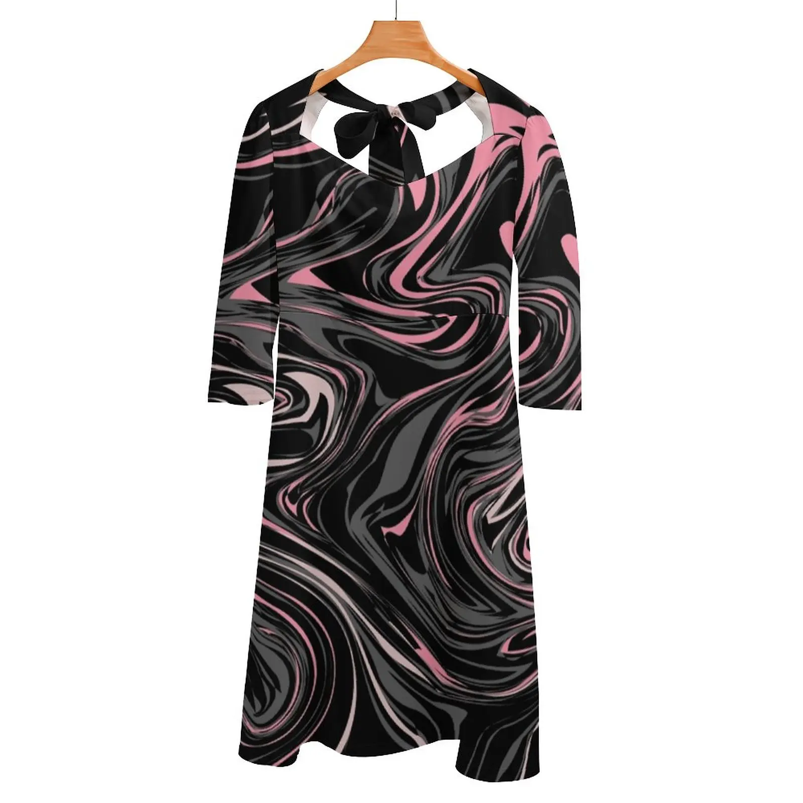 

Liquid Pink Marble Back Lacing Backless Dress Square Neck Dress Sweet Elegant Dress Liquid Ink Abstract Liquid Ink Watercolor