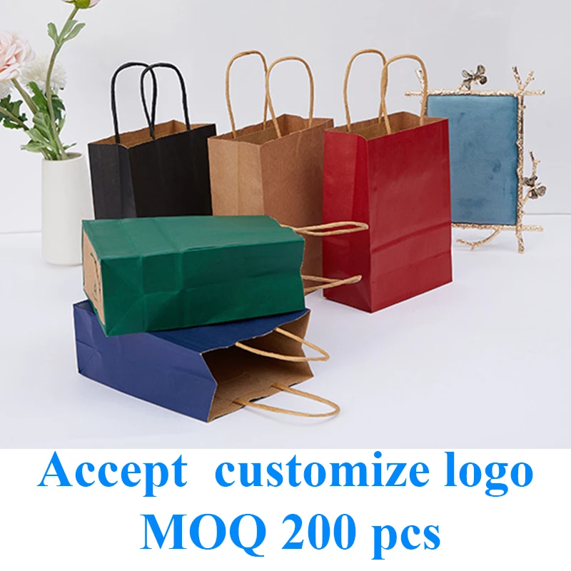 

20 pcs black/white/brown/pink/blue color kraft paper bag with handles Festival gift bag High Quality shopping bags