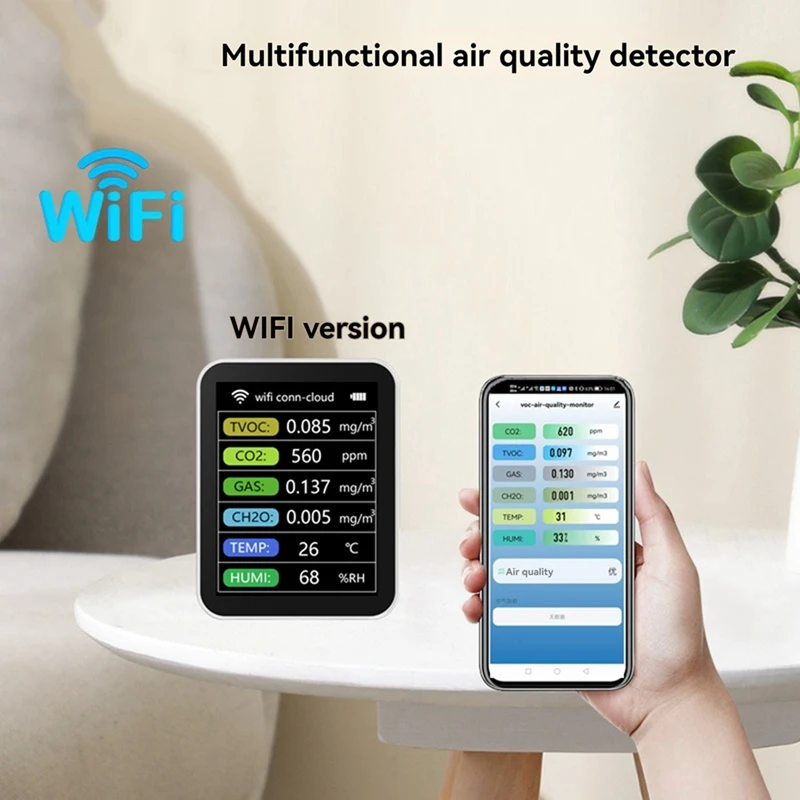 ГОРЯЧАЯ ПРОДАЖА Wi-Fi умный монитор качества воздуха счетчик CO2 TVOC HCHO PM2.5 тестер