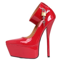 women high heel pumps super high heels platform lockable ankle strap ladies sexy fetish shoes big size 36 46