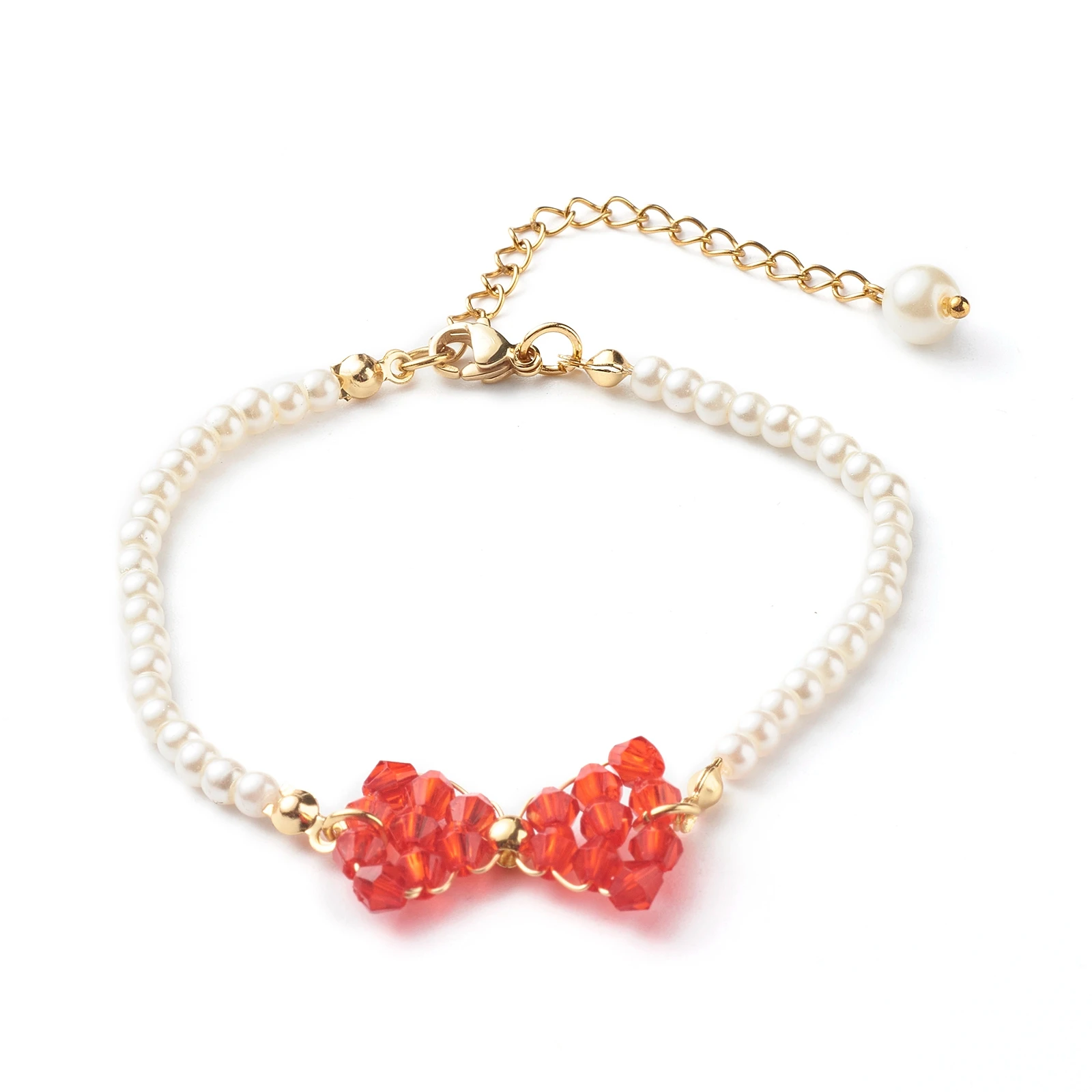 

Kissitty 15 Pcs Bowknot Glass Pearl Beaded Bracelets With Transparent Acrylic Pendants Brass Beads Bracelets Jewelry For Women