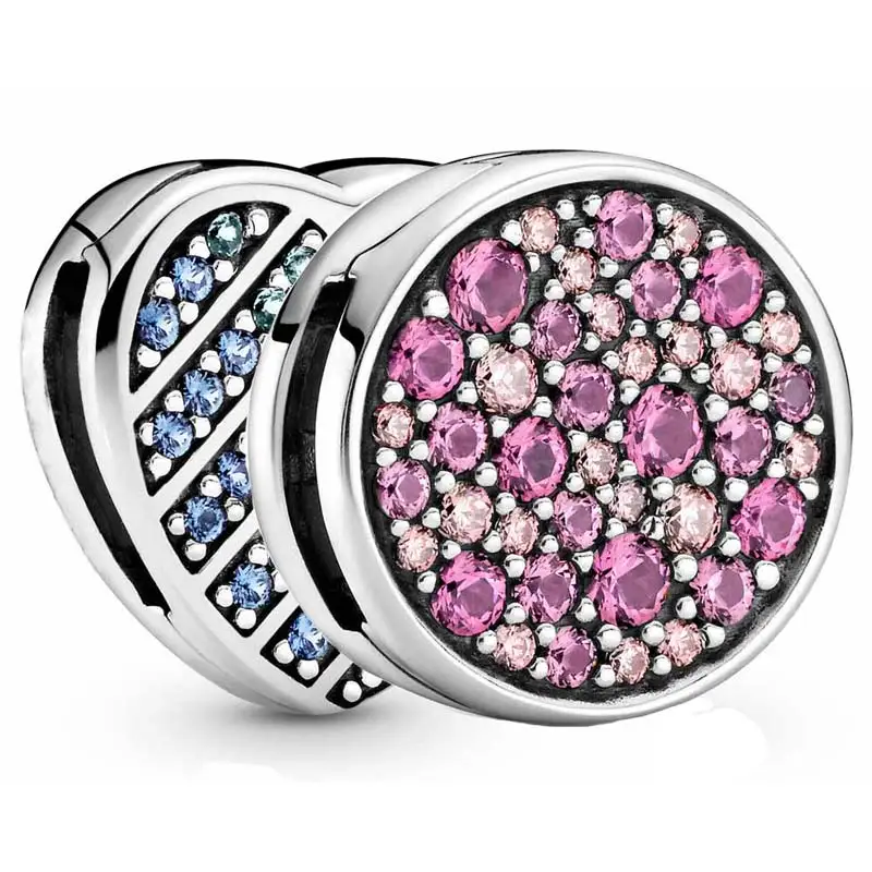 

DIY Charms Reflexions Blue Pave Heart Dazzling Pink Elegance Clip 925 Sterling Silver Bead Fit Europe Bracelet Bangle Jewelry