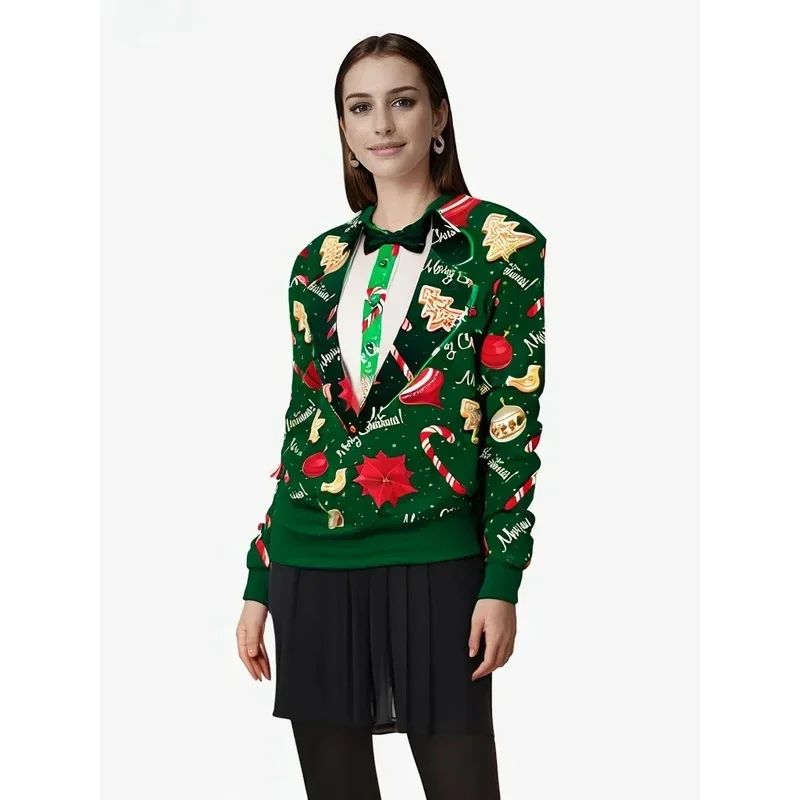 Мужской и женский новогодний рождественский свитшот с 3D забавным цифровым