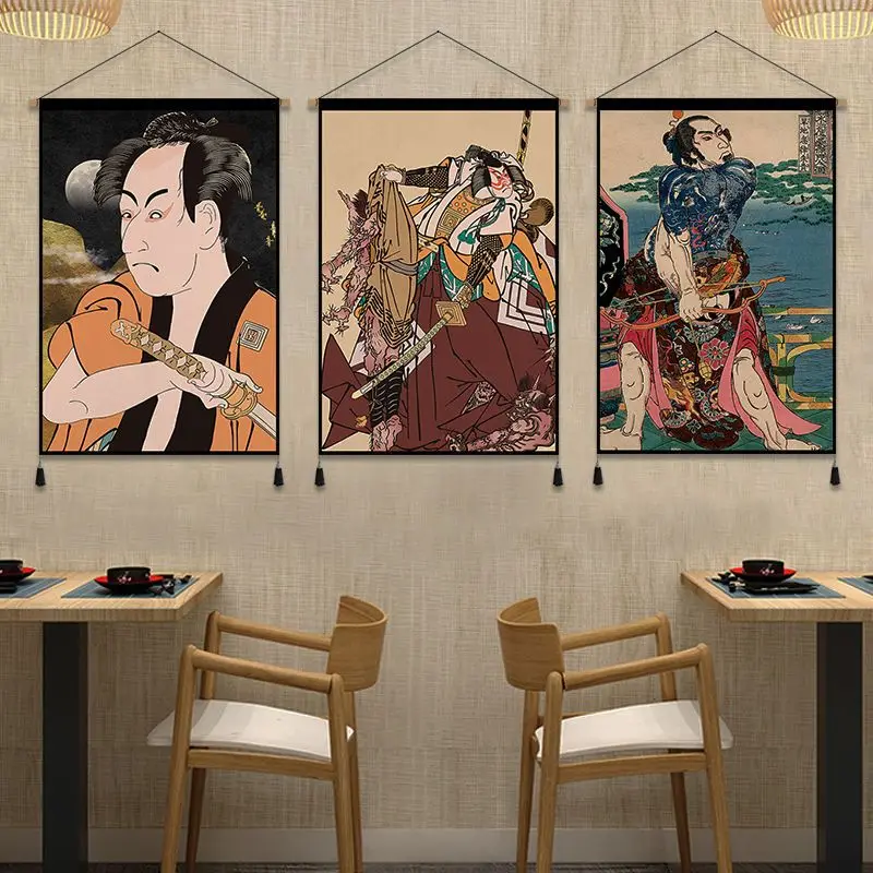 

Japanese Style Samurai Scroll Paintings Retro Living Room Decor Aesthetic Posters Home Decoration Wall Art Hanging Tapestry