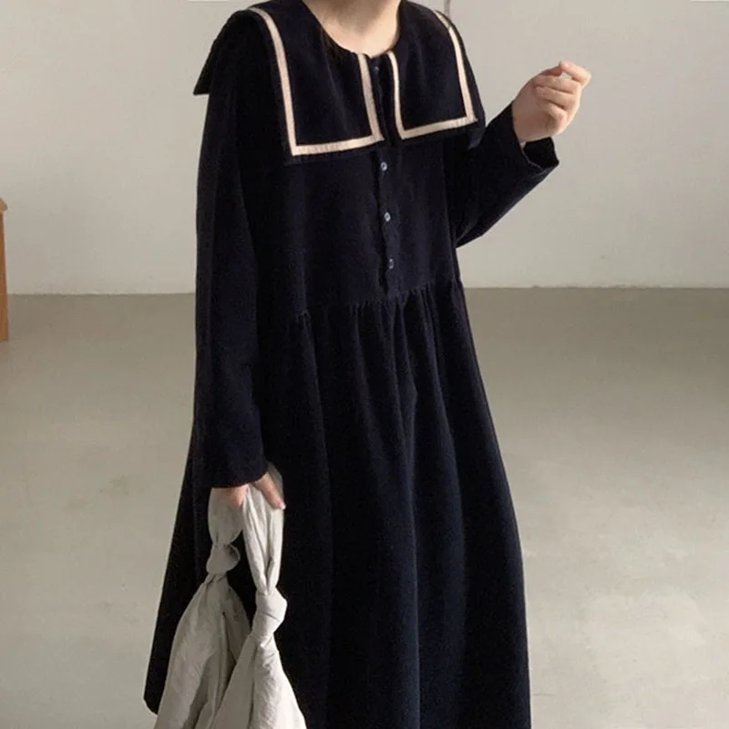 Женское вельветовое платье Kimotimo корейское шикарное осеннее с матросским